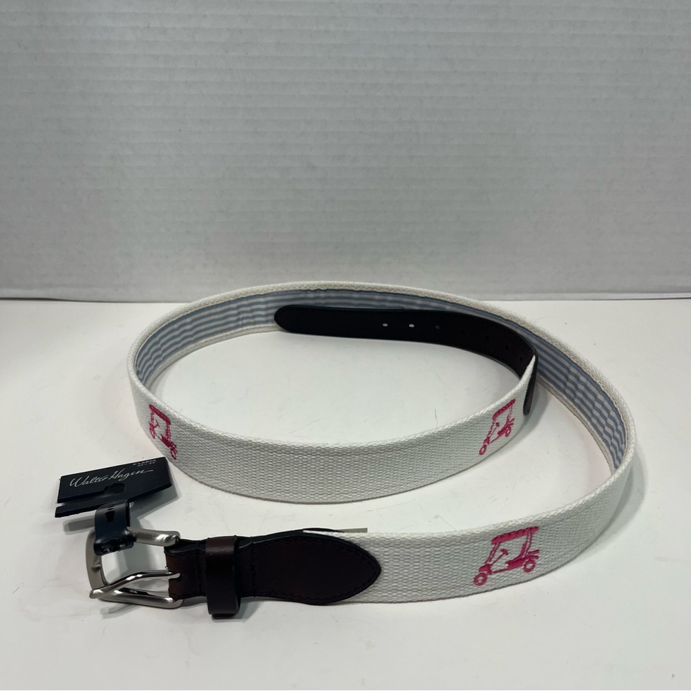 WALTER HAGEN embroidered pink Golf Cart belt NWT LEATHER trim